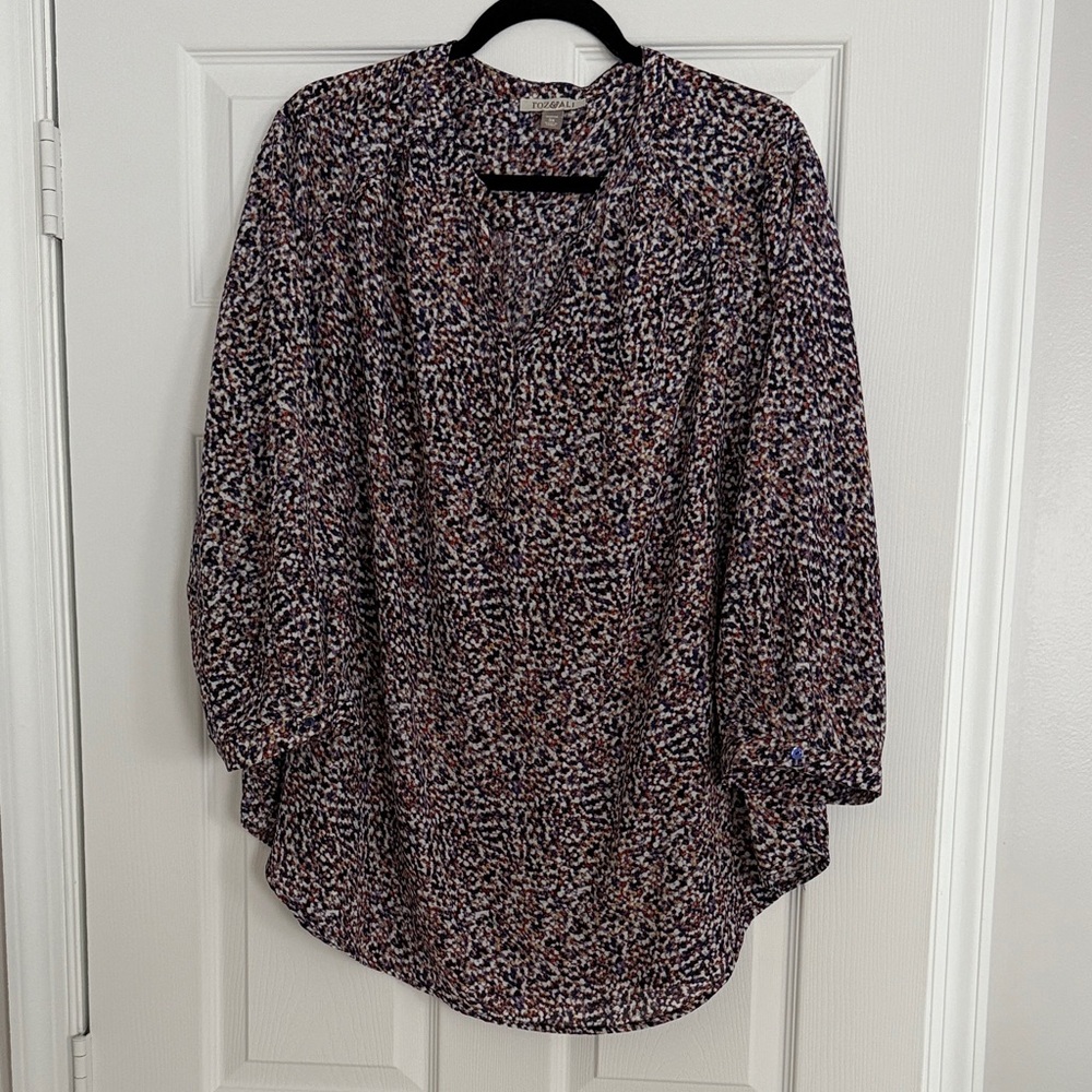 Roz & Ali Multicolored Patterned 3/4 Sleeve Blouse
